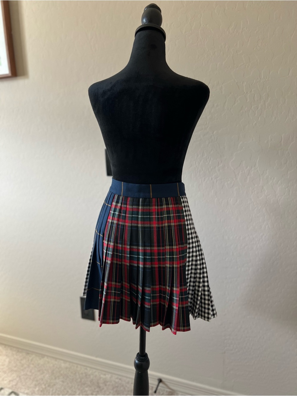 Zara Multi-Panel Pleated Skirt in Red, Black, Navy, and White